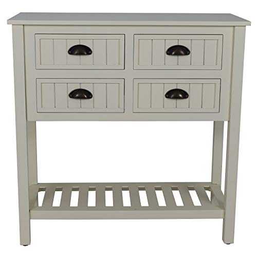 Decor Therapy Bailey Bead Board 4-Drawer Console Table, wood, Antique White, 14x32x32