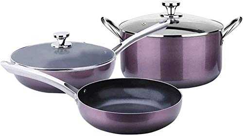 TYX-SS Kitchen Induction Stock Pot Pan Sets Non-Stick Cookware Set with 3 Pieces Tempered Glass Suitable