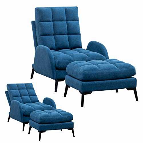 Warmiehomy Modern High Back Recliner Chair and Footstool Velvet Fabric Thick Padding Occasional Reclining Chair Lounge Armchair for Living Room Bedroom Home (Blue)
