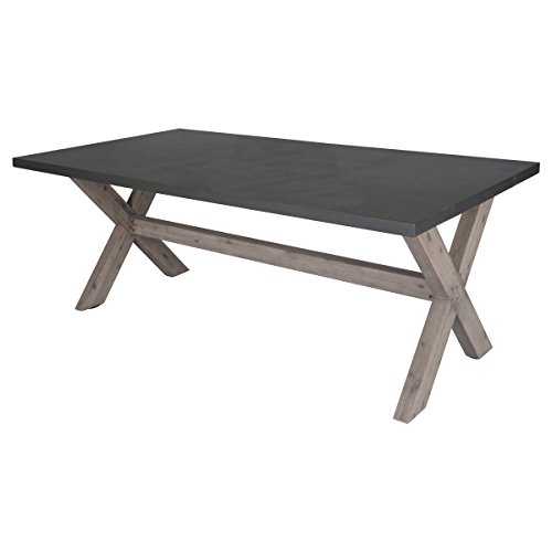 Charles Bentley Fibre Cement & Acacia Wood Rectangular Indoor Outdoor Dining Table - Grey Fibre Cement & White Washed Wood Finish