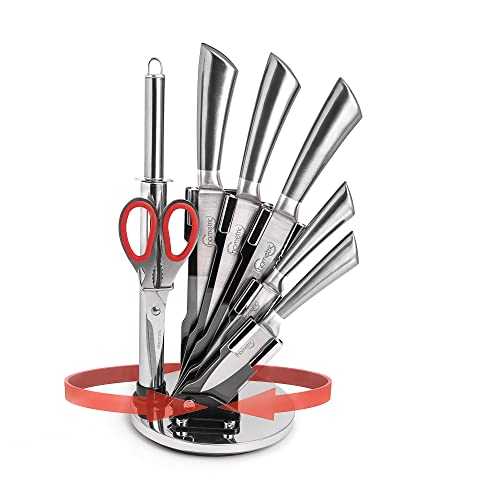 Hometric 7 Piece Professional Kitchen Knife Set & Holder with Knife Sharpeners, Stainless Steel Precision Sharp Chef Knife Set