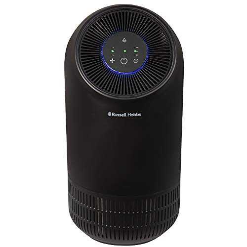 Russell Hobbs RHAP1001B Ozone Free Compact Air Purifier, Captures Bacteria, HEPA Filter for 99.5% of Particles, Air Cleaner for Allergies, Odour, Dust, Smoke, Multi Colour LED Display, Black