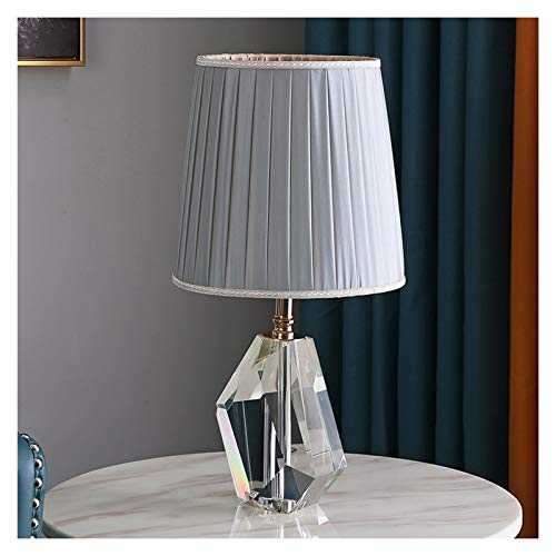 YUHUAWF Bedside Lamp Modern Transparent Crystal Table Lamp Irregular Geometric Cut Crystal Gray Blue Pleated Fabric Shade Bedside Table Lamp, Height 18.9" Dimmable