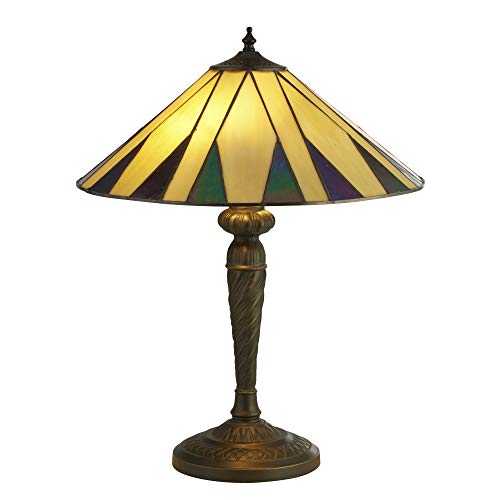 Searchlight 7066-42 Charleston Small Table Lamp in Antique Brass with Tiffany Glass - H: 530mm