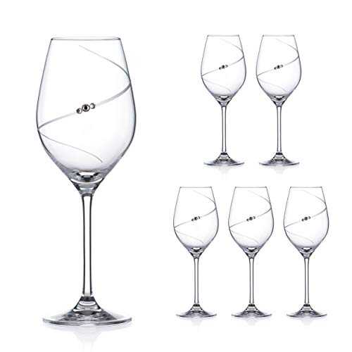 DIAMANTE Swarovski White Wine Glasses - 'Silhouette' Hand Cut Design Embellished with Swarovski Crystals - Set of 6