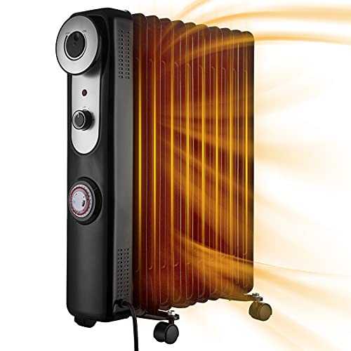 NONMON 2500W 2.5KW Oil Filled Radiator 11 Fins, Portable Electric Heater Energy Efficient with Adjustable Thermostat, 24H Timer, 3 Power Setting, Overheat Protection, Tip Over Safety Cut Off - Black