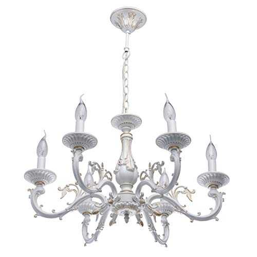 MW-Light 371011206 Chandelier Ceiling Light Classic Candle White Gold for Living Room, Bedroom 6 Way E14 60W excl