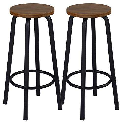 WOLTU Breakfast Kitchen Counter Bar Stools Set of 2 PCS MDF Seat Bar Chairs Metal Legs Barstools Dark Beech High Stools