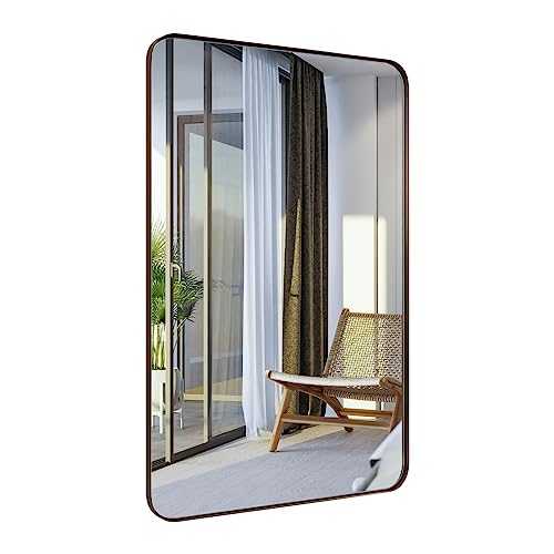 ANDY STAR Wall Mirror for Bathroom, 24”x36”Brushed Bronze Bathroom Mirror, Rounded Rectangle Mirror in Premium Stainless Steel Metal Frame Hangs Horizontal Or Vertical