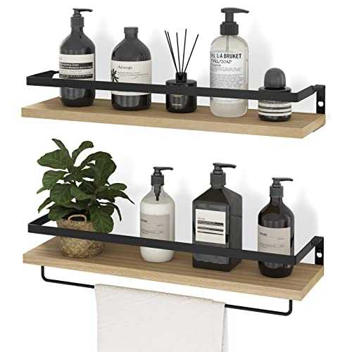 SODUKU Floating Shelves Wall Mounted Storage Shelves for Kitchen, Bathroom,Set of 2 Natural