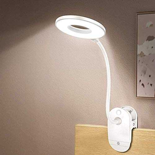 Clip on Lamp,Battery Powered Reading Lamp,Clip on Light for Bed Clip on Battery Light with 3 Brightness Level,USB Rechargeable, Reading Lamp