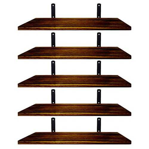Mardili Shelves Wood Wall Mounted Shelf, Rustic Shelves Set of 5（Dark brown）, 42x15x1.5cm