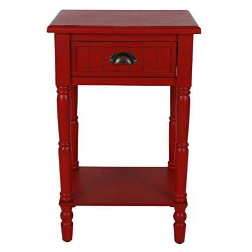 Decor Therapy Bailey Bead Board 1-Drawer Accent Table, Engineered Wood, Antique Red, 14 x 17 x 26.5 in