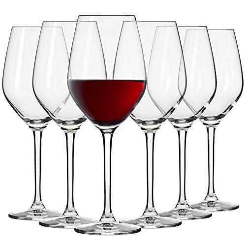 Krosno Small Red Wine Glasses | Set of 6 | 300 ML | Splendour Collection | Crystal Glass | Perfect for Home, Restaurants and Parties | Dishwasher and Microwave Safe