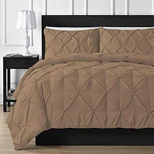 Exclusive Bedding Hotel Luxury- 5 Piece Pinch Pleated Duvet Cover Set - 1000 Thread Counts 100% Egyptian Cotton (UK-King Size, Beige Solid)