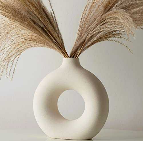 White Donut Vase Ceramic Vase For Pampas Grass, Living Room Bedroom accessories, Dried Flower Vase, boho Vase, Decorative Aesthetic Room Decor Ornaments Modern Home Accessories
