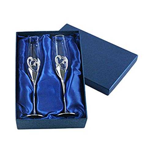 KJGHJ Champagne Toasting Flutes Wedding Accessories, Silver Hearts, Set Of 2, Champagne Flutes (Color : SV)