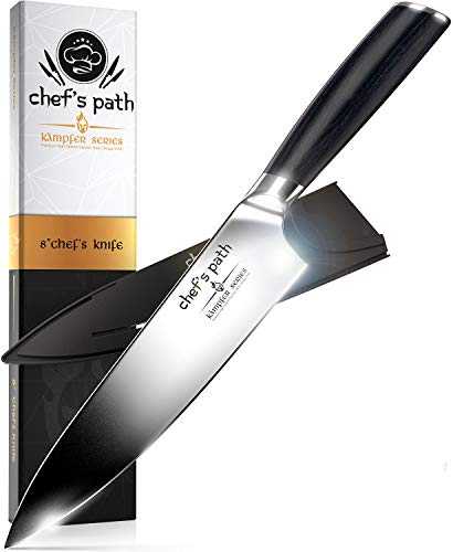 Kitchen Knife, Chef Knife 8 Inch - Professional Chefs Knife - German High Carbon Stainless Steel - Best Value with Sheath & Exquisite Gift Packaging - Ultra Sharp Cooking Knife - CHEF'S PATH