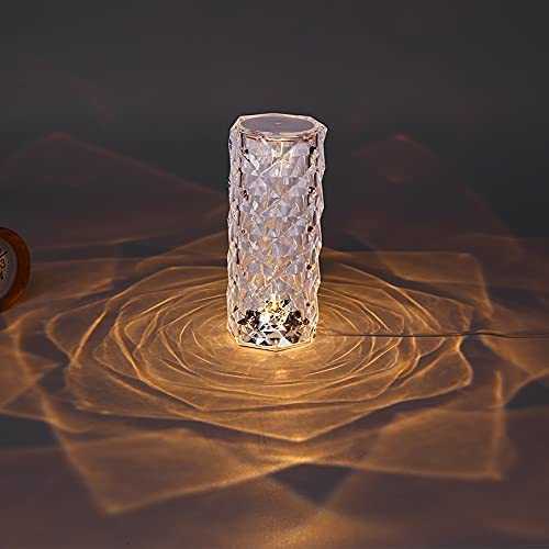 LED Crystal Bedside Table Lamp, Night Light, Rose Rays Crystal Diamond Table Lamp with Touch Control, Dimmable, USB Charging, 3 Color Changing for Bedroom, Living Room, Guest Room, Dresser Table