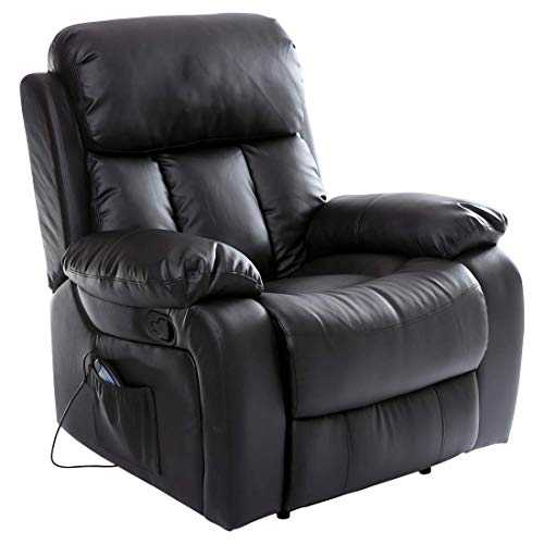 More4Homes (tm) CHESTER HEATED MASSAGE RECLINER BONDED LEATHER CHAIR SOFA LOUNGE GAMING HOME ARMCHAIR (Black)