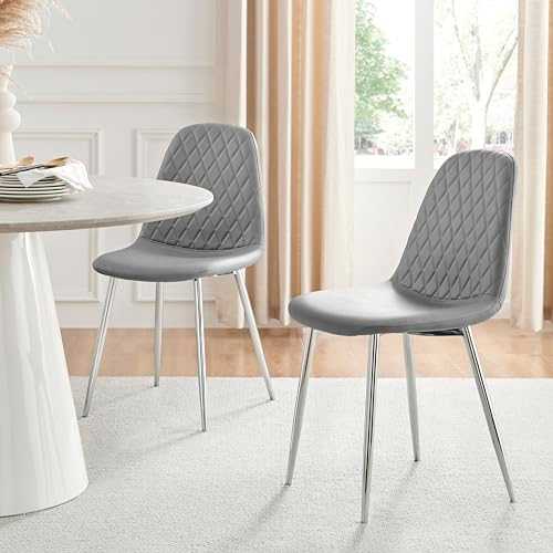 Furniturebox UK Dining Chairs Set of 2 - Corona Faux Leather Chairs For Dining Room - Modern Dining Chairs with Luxurious Silver Chrome Legs (2x Elephant Grey Silver Chairs)