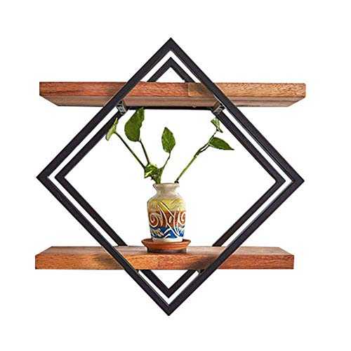 Shelves Sundries Shelf, Diamond Wall Shelf, Living Room Bedroom Divider Solid Wood Wall Wrought Iron Partition -Finishing and Storage,42 * 42cm,Colour Name:42*42cm Flower Pot Rack ( Color : 42*42cm )
