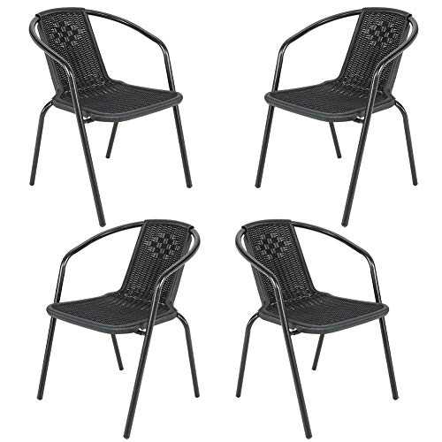 XEMQENER Garden Chairs set of 4 Stackable Garden Dining Chairs Wicker Rattan Bistro Chair Rattan Chairs Black, 72x56x54.5cm