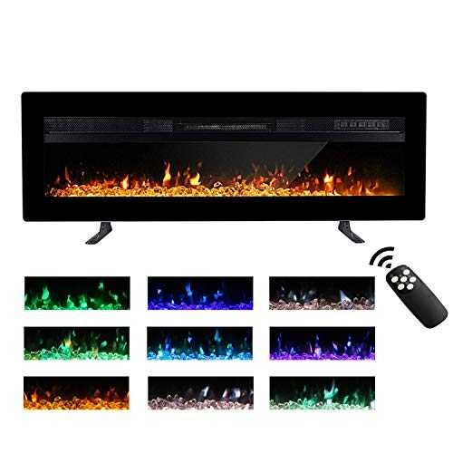 M.C.Haus Electric Fireplace Insert Wall Mounted Freestanding Heater Metal Panel Heater Colorful Flame Remote Control with Crystal, 900W/1800W (102CM, Black)