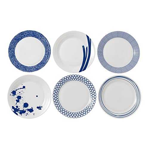Royal Doulton Pacific 40034435, Dinner Plate 28.7cm, Mixed Set of 6, Blue, Porcelain