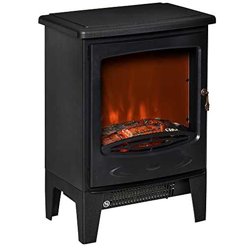 HOMCOM Electric Fireplace Stove, Free standing Fireplace Heater with Realistic Flame Effect, Overheat Safety Protection, 900W/1800W, Black