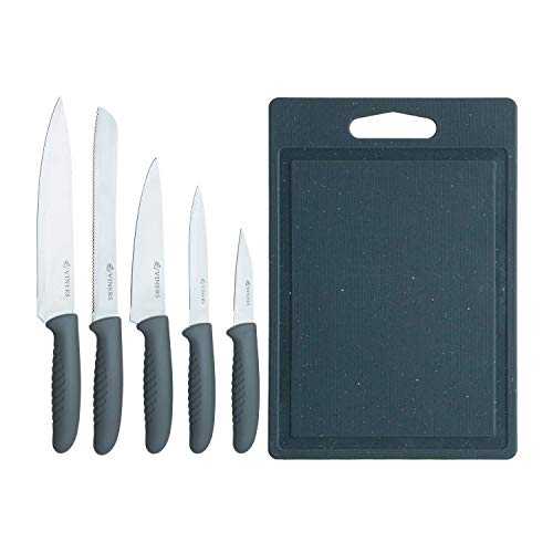 Viners 0305.192 Speckle Knife & Chopping Set | 5 Kitchen Knives & Cutting Board with a 2 Year Guarantee | Grey & Speckle Pattern, 6 Piece, Stainless Steel