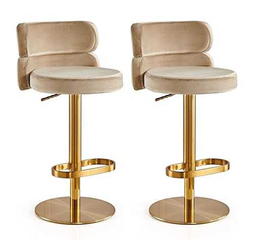 Velvet Swivel Barstools Set of 2 Bars Chairs Bar Stools Adjustable Lift Counter Height Stools with Stainless Steel Titanium Gold Metal Barstools Breakfast Dining Stools (Color : G