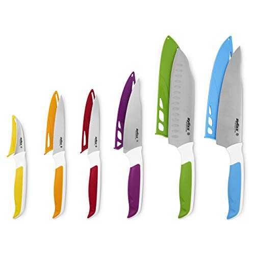 Zyliss E920242 Comfort 6 Piece Knife Set | Multiple Sizes | Japanese Stainless Steel | Multicolour | 6 x Kitchen Knives With Protection Covers | Dishwasher Safe | 5 Year Guarantee