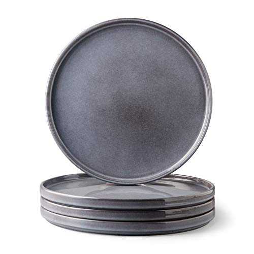 GBHOME Stoneware Plates Set of 4, 8.0 Inch Round Reactive Glaze Ceramic Small Dinner Plates,Modern Dinnerware Dishes Set for Kitchen,Microwave & Dishwasher Safe, Scratch Resistant -Grey