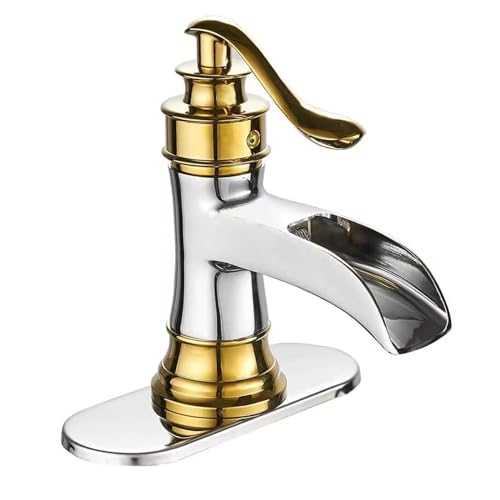 Homevacious Bathroom Faucet Waterfall Single Handle Chrome and Gold Vanity With Pop Up Drain With Overflow Restroom One Hole Lever Bath Sink Basin Mixer Tap Commercial Supply Line Lead-Free