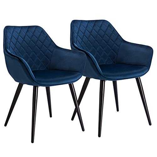 WOLTU Set of 2 Dining Chairs Blue Kitchen Side Dining Chairs Velvet Seat, Reception Chairs Armchairs for bedroom Counter Lounge Living Room,BH153bl-2