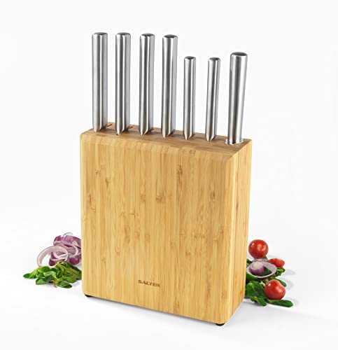 Salter 7 Piece Japanese Style Full Stainless Steel Kitchen Knife Set with Bamboo Block BW10772CI