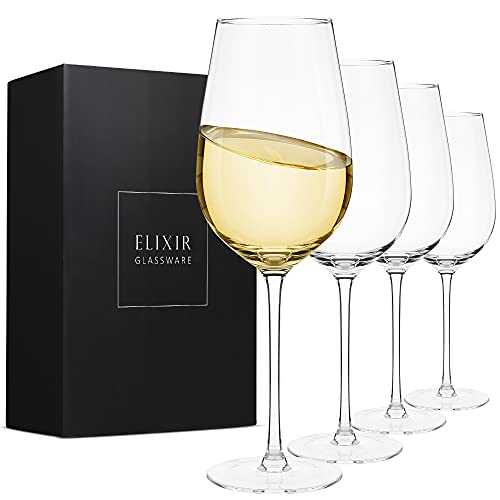 White Wine Glasses Set of 4 - Hand Blown Crystal Wine Glasses - Modern Long Stem Wine Glasses - Tall Chardonnay Wine Glasses with Stem for Wedding, Christmas, Wine Tasting, Wine Lovers - 530 ml Clear