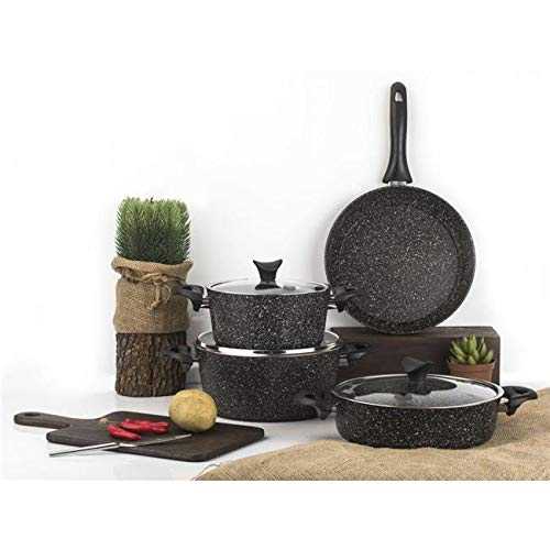 LIXUDECO Pans Set Crown Mastercook 7 Piece Black Granite Cookware Set