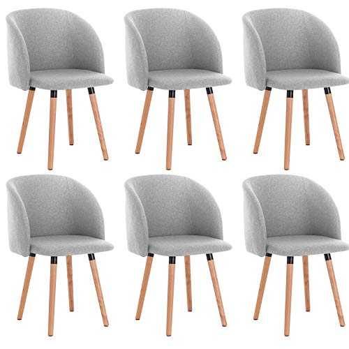 WOLTU Kitchen Dining Chairs Light Gray Set of 6 pcs Counter Lounge Leisure Living Room Corner Chairs Light Gray Chairs Linen Reception Chairs with Backrest Soft Cushion and Sturdy Wood Legs