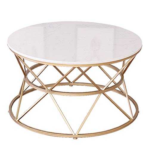 Mid-Century Modern Round Coffee Table with White Marble Top and Gold Geometric Lines Frame Furniture Sofa End table