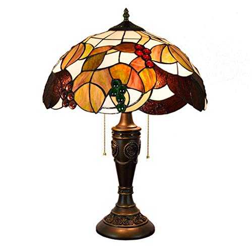 CLGG Lighting American Grape Art Table Lamp Tiffany Antique Brass Base With Stained Glass And Gemstone Bedside Lamp