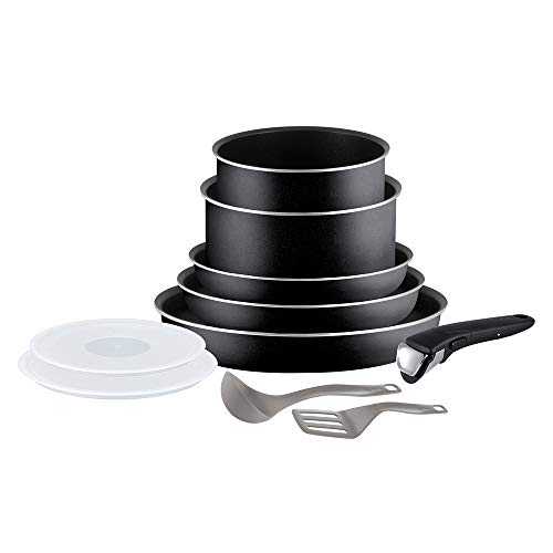 Tefal Ingenio Set of Frying Pans and Saucepans, Aluminium, black, 10 pièces (Not compatible for induction)