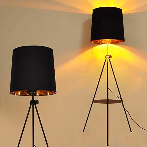 Tripod Floor Lamp with Shelves Linen Black Gold Lampshade Uplighter Nordic Modern Adjustable Standing Light E27 Bulb For Living Room Bedroom Contemporary Industrial Spotlight