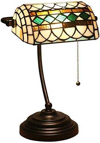 ZHANGDA Banker Lamp Tiffany Style Table Lamp Baroque Art Deco Stained Glass Desk Lamp With Switch To Shoot Retro Shade Glass Desk Bedside,P