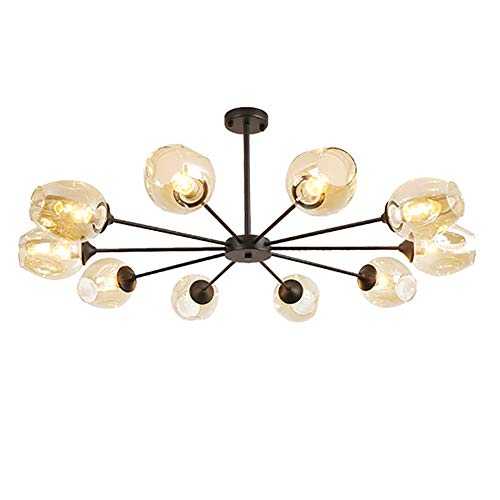 RUDCV Black Modern Industrial Chandelier For Living Room,E27 Luxury Elegant Glass Pendant Lights Farmhouse Branches Hanging Lamp Fixtures For Dining Room Bedroom-Cognac-colored lampshade 10 head