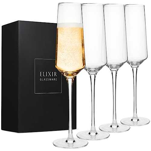 Classy Champagne Flutes - Hand Blown Crystal Champagne Glasses - Set of 4 Prosecco Glasses, 100% Lead Free Premium Crystal – Gift for Wedding, Anniversary, Christmas – 230ml, Clear