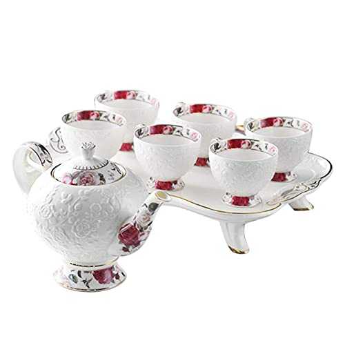 XCTLZG Tea Set With Teapot Tea Set for Adults Afternoon Tea Service Coffee Cups Set Porcelain Tea Cups Set With Tea Tray Best Gift