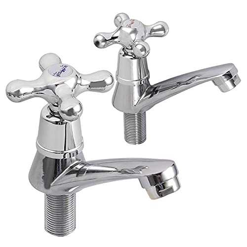 2X Basin Sink Taps Ceramic Lever Traditional Bath Traditional Twin Hot &Cold Tap Pair Chrome