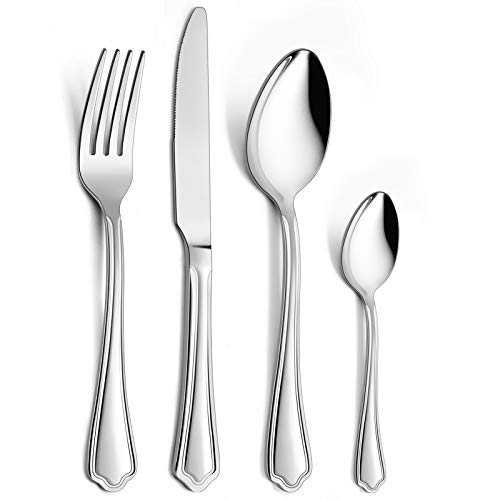 Cutlery Sets, Homikit 24 Piece Cutlery Set, Stainless Steel Fork Knife Spoon Set for 6, Flatware Silverware Tableware for Home Travel Party, Mirror Finished & Dishwasher Safe - Scalloped Edge